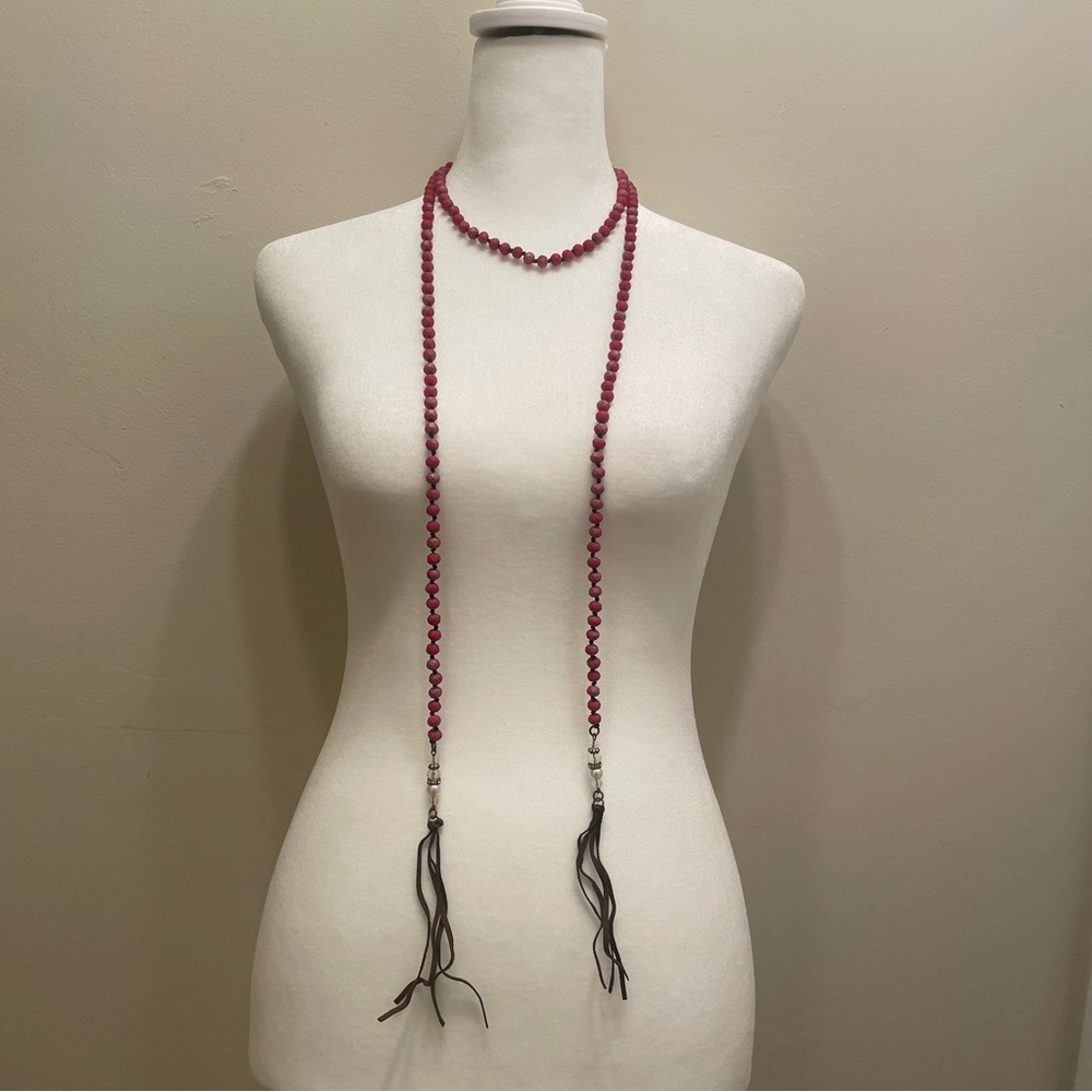 Vintage Beaded Scarf Necklace, Long Knotted Faceted Beads Tassel, Boho Statement